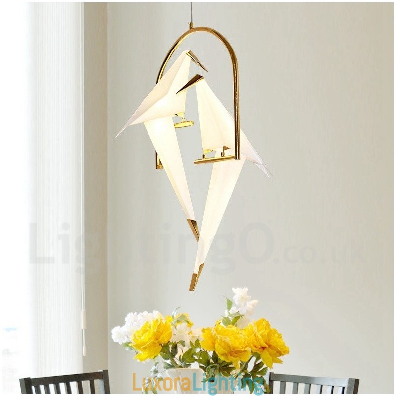 Designer Touch Decorative Modern Contemporary Paper Crane 2 Light Pendant Light