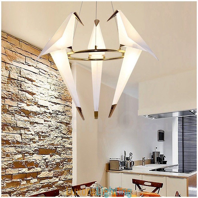 Designer Touch Decorative Modern Contemporary Paper Crane 3 Light Pendant Light
