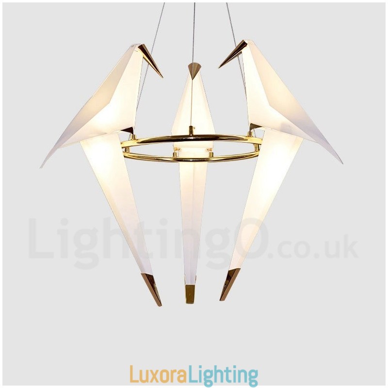 Designer Touch Decorative Modern Contemporary Paper Crane 3 Light Pendant Light