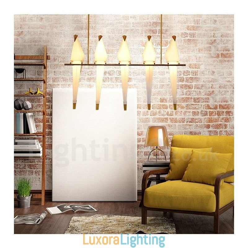 Designer Touch Decorative Modern Contemporary Paper Crane 5 Light Pendant Light