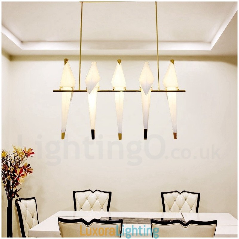 Designer Touch Decorative Modern Contemporary Paper Crane 5 Light Pendant Light