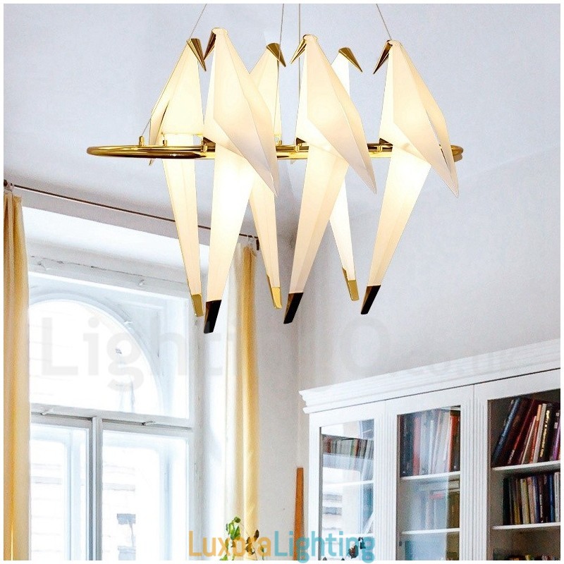 Designer Touch Decorative Modern Contemporary Paper Crane 6 Light Pendant Light