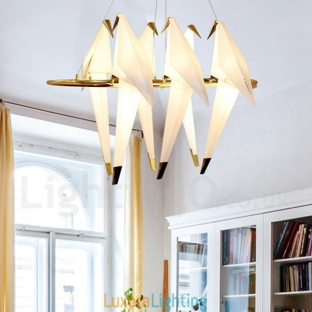 Designer Touch Decorative Modern Contemporary Paper Crane 6 Light Pendant Light