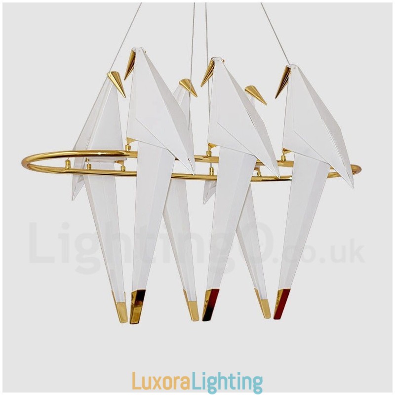 Designer Touch Decorative Modern Contemporary Paper Crane 6 Light Pendant Light