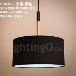 Designer Touch Decorative Modern Contemporary Wood Drum Pendant Light with Fabric Shade