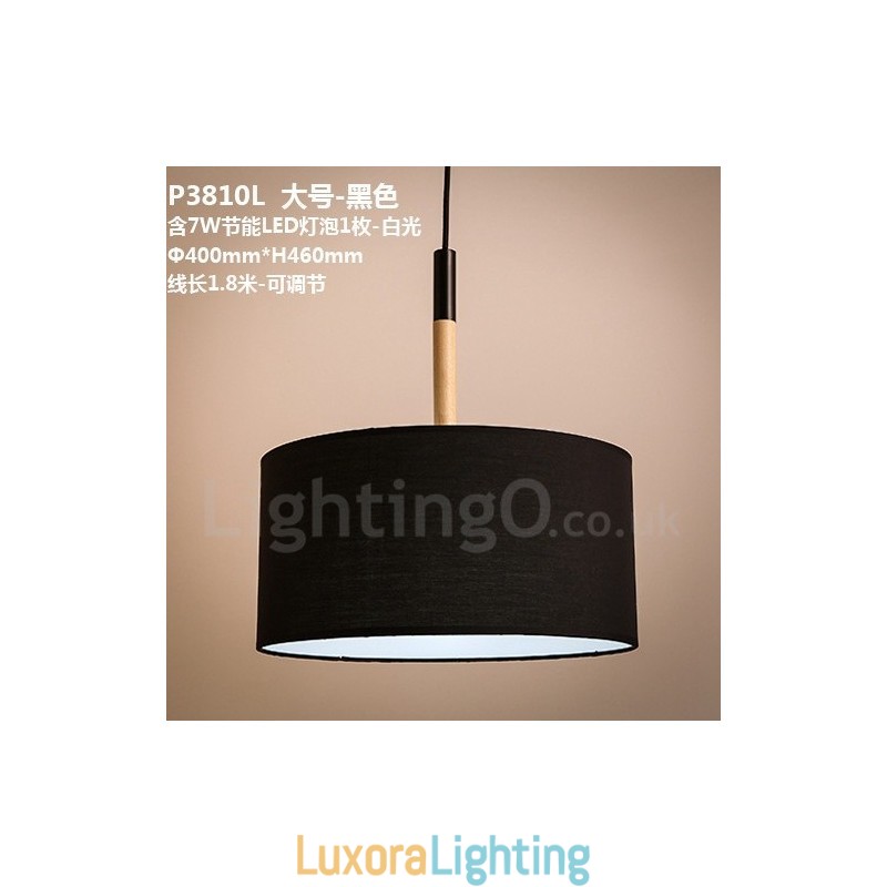Designer Touch Decorative Modern Contemporary Wood Drum Pendant Light with Fabric Shade