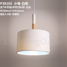 Designer Touch Decorative Modern Contemporary Wood Drum Pendant Light with Fabric Shade