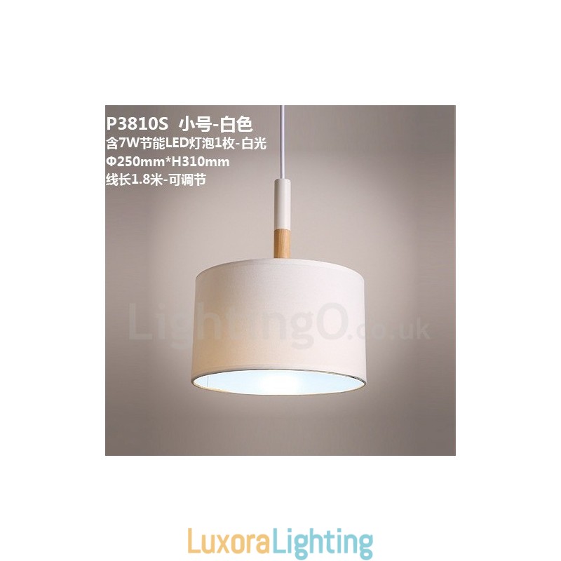 Designer Touch Decorative Modern Contemporary Wood Drum Pendant Light with Fabric Shade