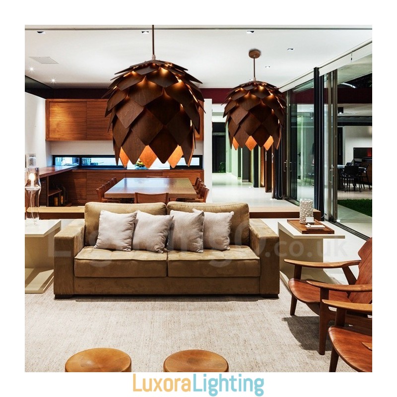 Designer Touch Decorative Rustic Lodge Wood Pinecone Pendant Light