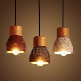 Designer Touch Decorative Modern Contemporary 1 Light Wood Concrte Pendant Light