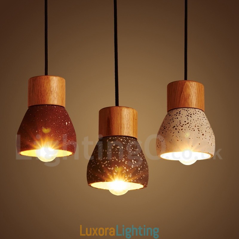 Designer Touch Decorative Modern Contemporary 1 Light Wood Concrte Pendant Light
