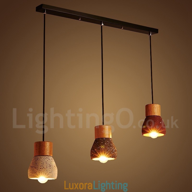 Designer Touch Decorative Modern Contemporary 1 Light Wood Concrte Pendant Light
