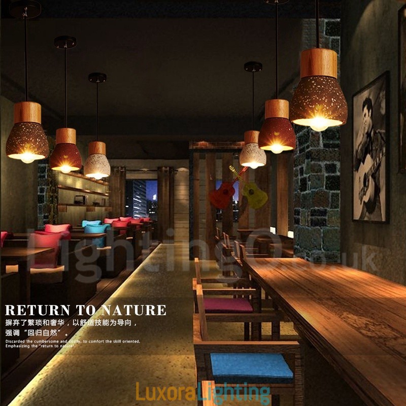 Designer Touch Decorative Modern Contemporary 1 Light Wood Concrte Pendant Light