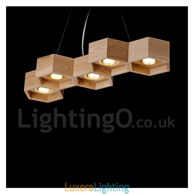 Designer Touch Decorative 5 Light Wood Modern Contemporary Pendant Light
