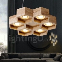 Designer Touch Decorative 6 Light Wood Modern Contemporary Pendant Light