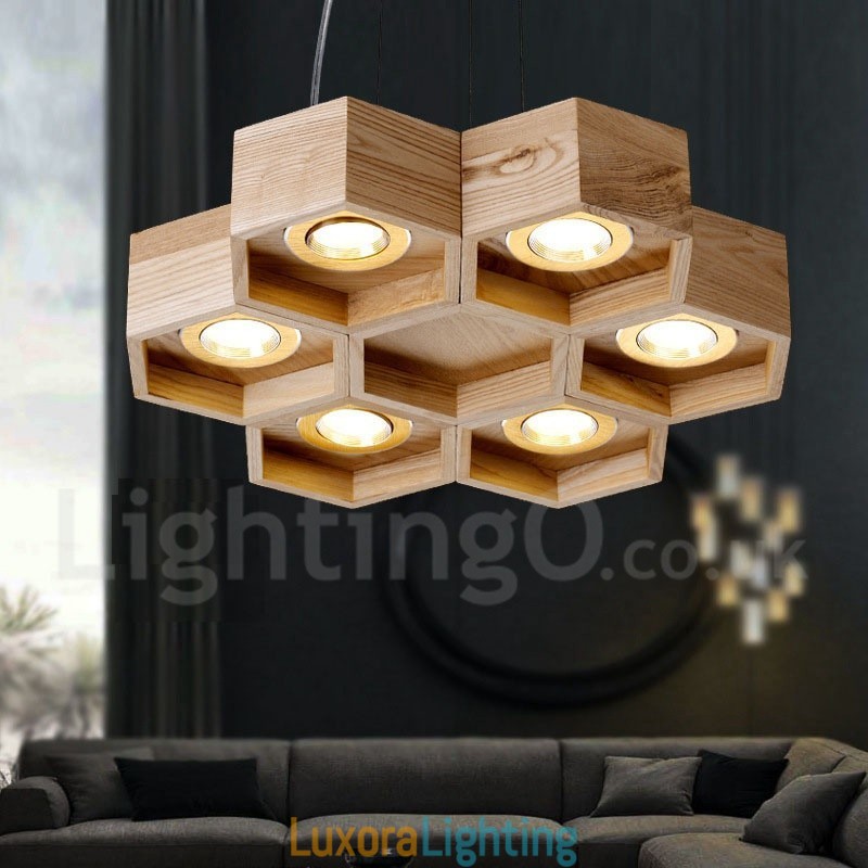 Designer Touch Decorative 6 Light Wood Modern Contemporary Pendant Light