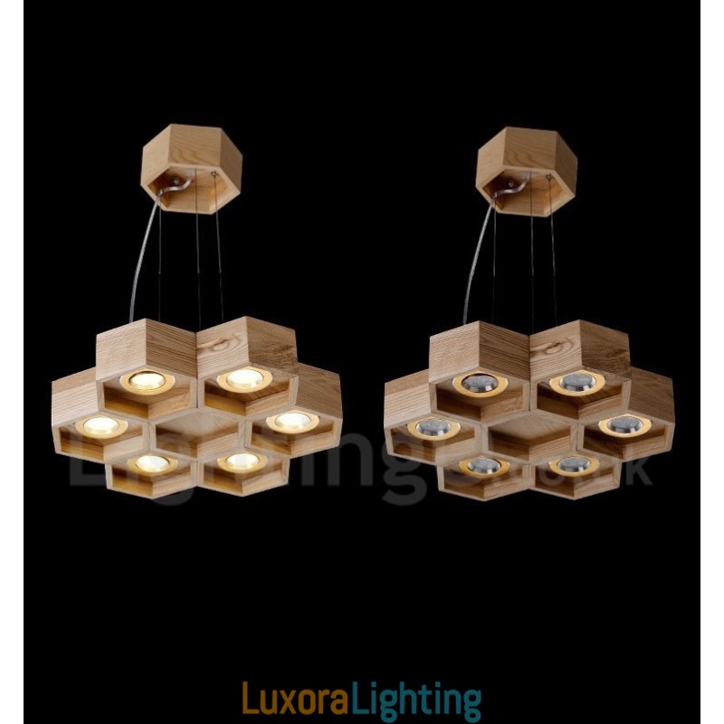 Designer Touch Decorative 6 Light Wood Modern Contemporary Pendant Light