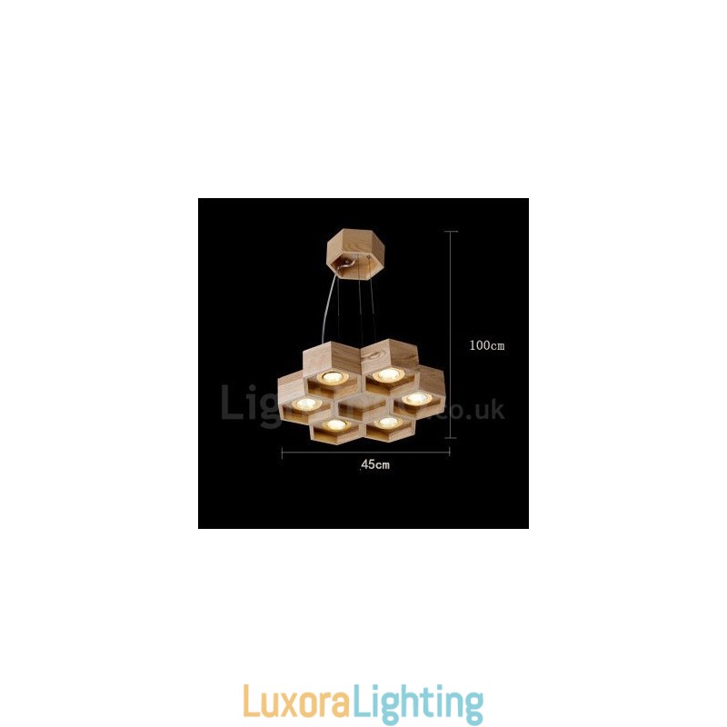Designer Touch Decorative 6 Light Wood Modern Contemporary Pendant Light