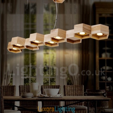 Designer Touch Decorative 7 Light Wood Modern Contemporary Pendant Light