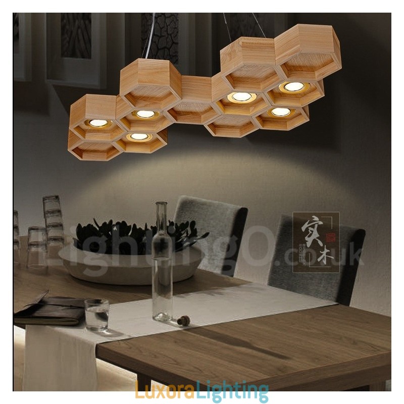 Designer Touch Decorative 6 Light Wood Modern Contemporary Pendant Light