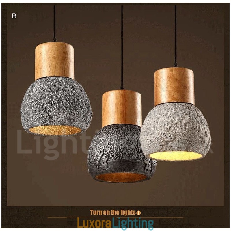 Designer Touch Decorative Retro Vintage Wood Concrte Pendant Light