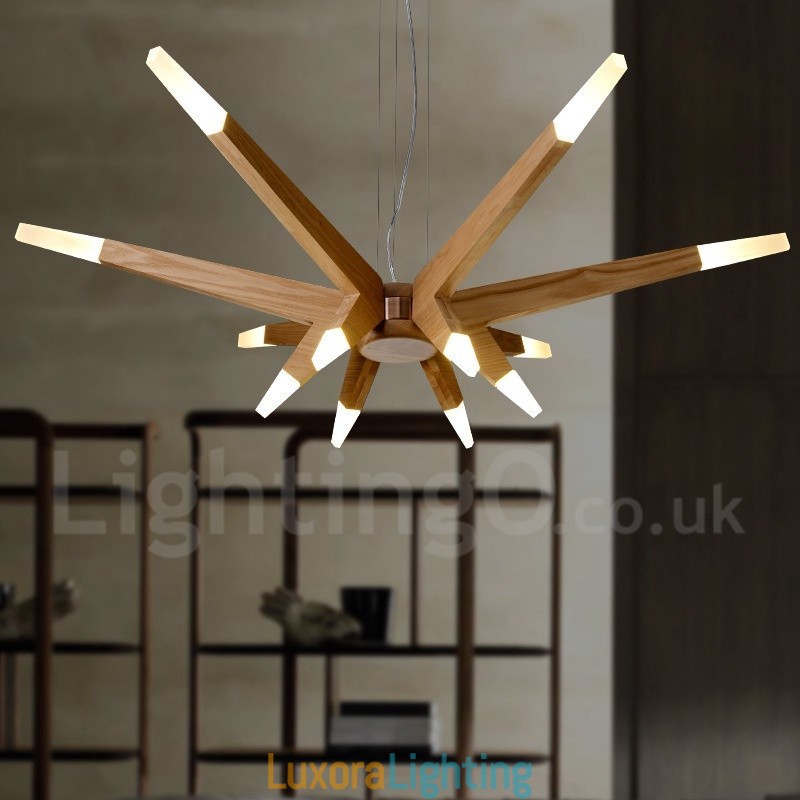 Designer Touch Decorative Modern Contemporary Wood 12 Light Pendant Light