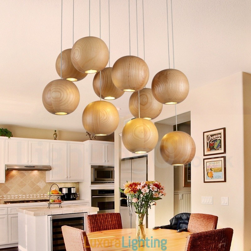 Designer Touch Decorative Rustic Lodge Wooden Globe Pendant Light