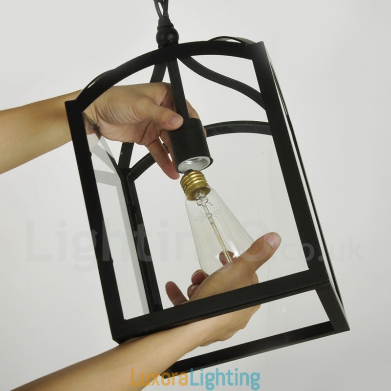 Designer Touch Decorative Metal Rustic Lodge Pendant Light with Glass Shade