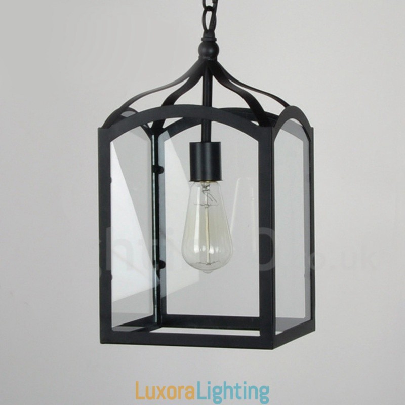 Designer Touch Decorative Metal Rustic Lodge Pendant Light with Glass Shade