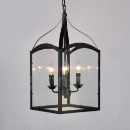 Designer Touch Decorative 4 Light Black Metal Rustic Lodge Pendant Light with Glass Shade