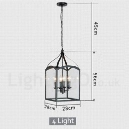 Designer Touch Decorative 4 Light Black Metal Rustic Lodge Pendant Light with Glass Shade