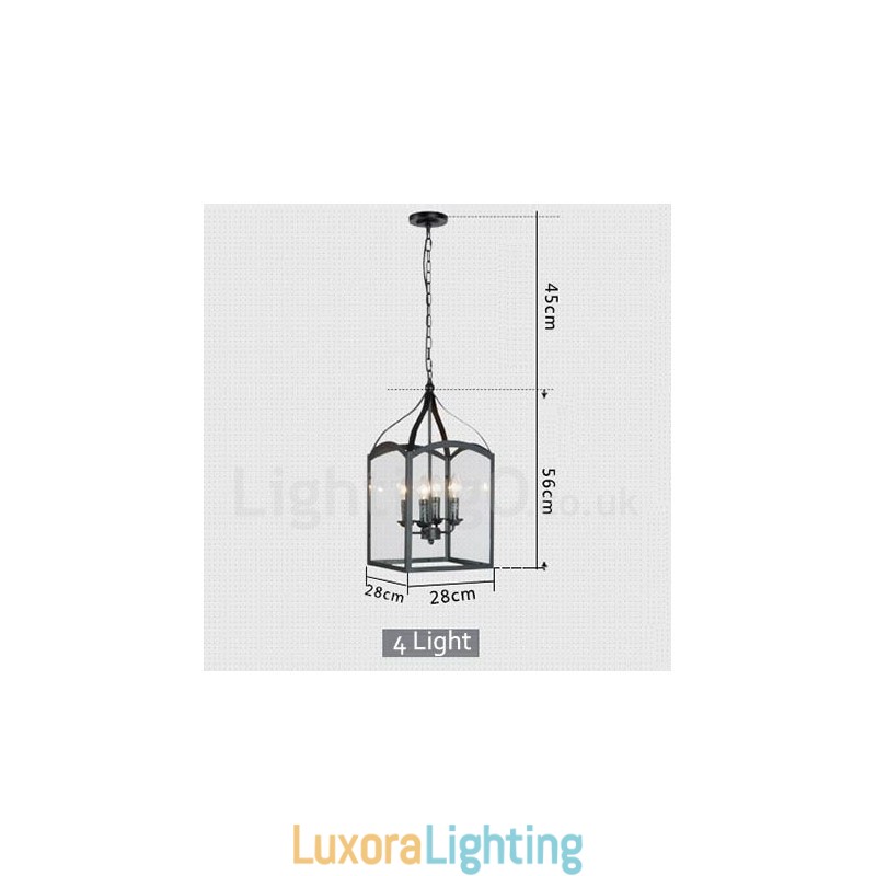 Designer Touch Decorative 4 Light Black Metal Rustic Lodge Pendant Light with Glass Shade