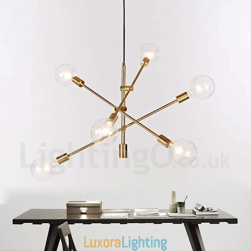 Designer Touch Decorative 6 Light Copper Chandelier with Glass Shade Lamp