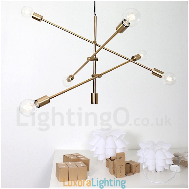 Designer Touch Decorative 6 Light Copper Chandelier with Glass Shade Lamp
