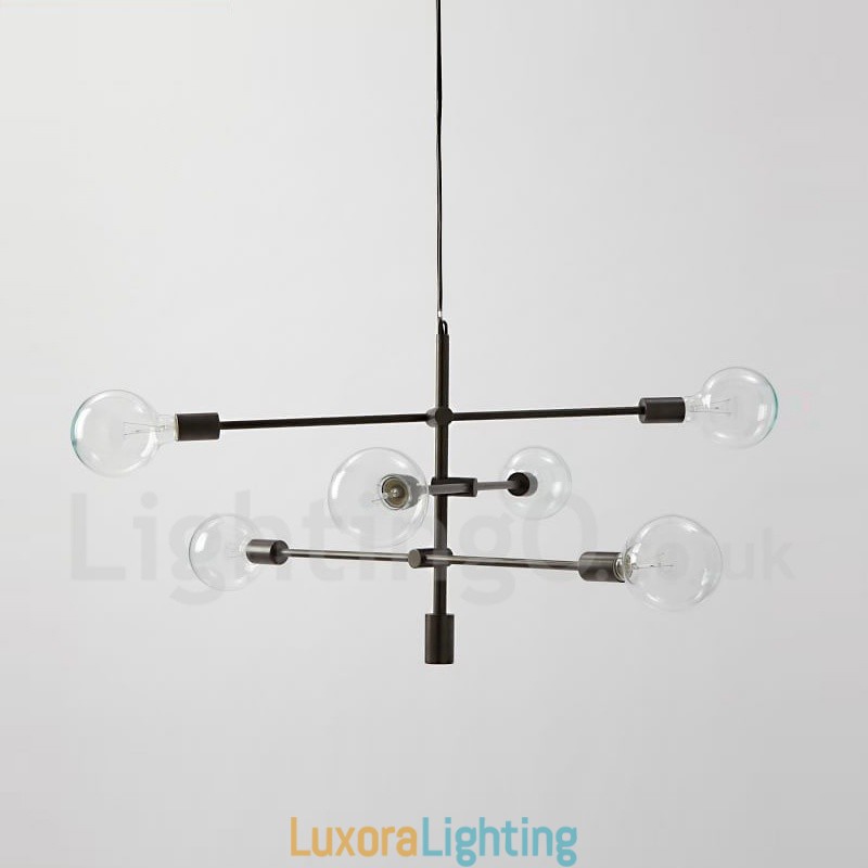 Designer Touch Decorative 6 Light Copper Chandelier with Glass Shade Lamp