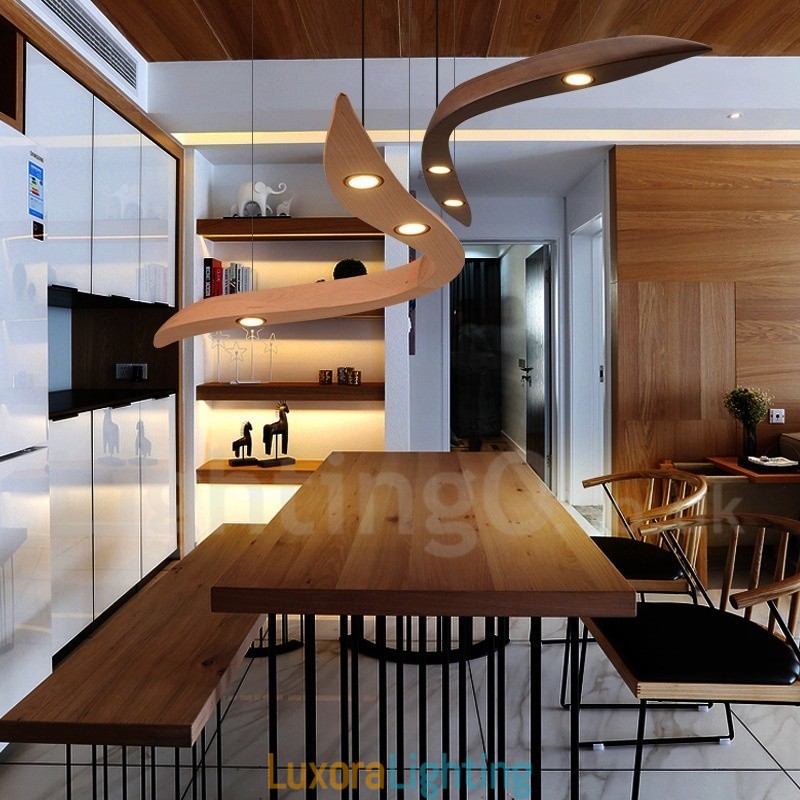 Designer Touch Decorative Modern Contemporary Wood 3 Light Pendant Light