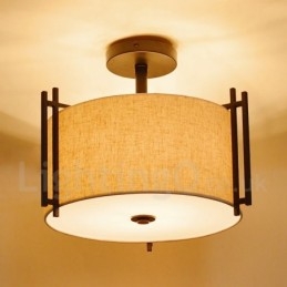 Designer Touch Decorative Rustic Lodge Metal Drum Pendant Light with Fabric Shade