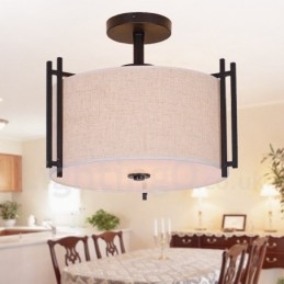 Designer Touch Decorative Rustic Lodge Metal Drum Pendant Light with Fabric Shade