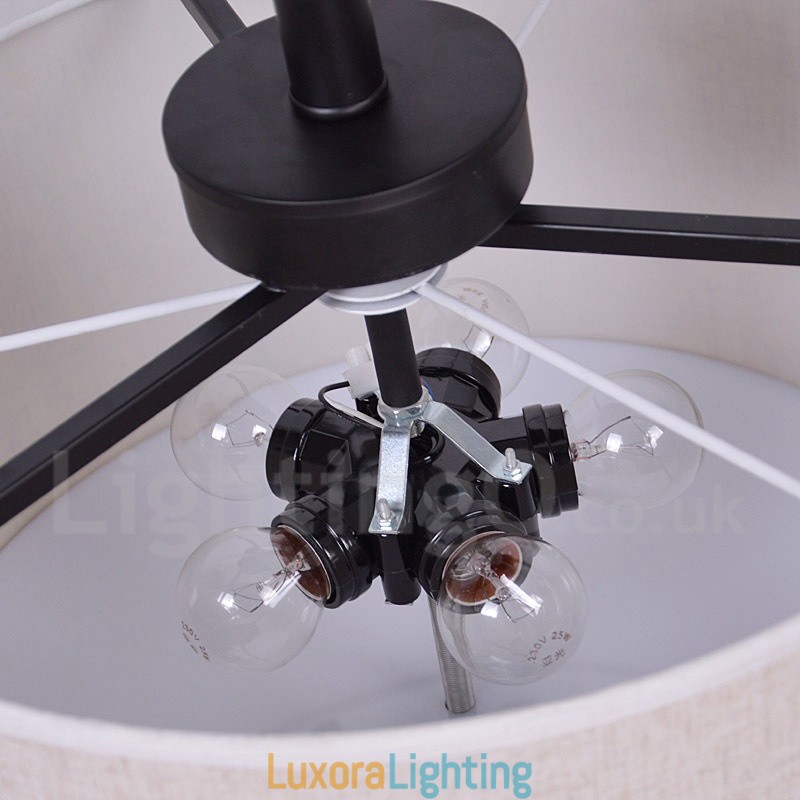 Designer Touch Decorative Rustic Lodge Metal Drum Pendant Light with Fabric Shade