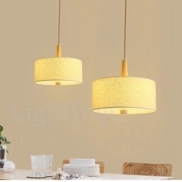 Designer Touch Decorative Wooden Modern Contemporary Drum Pendant Light with Fabric Shade