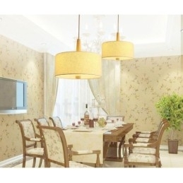 Designer Touch Decorative Wooden Modern Contemporary Drum Pendant Light with Fabric Shade