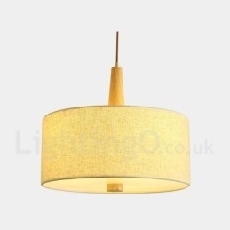 Designer Touch Decorative Wooden Modern Contemporary Drum Pendant Light with Fabric Shade