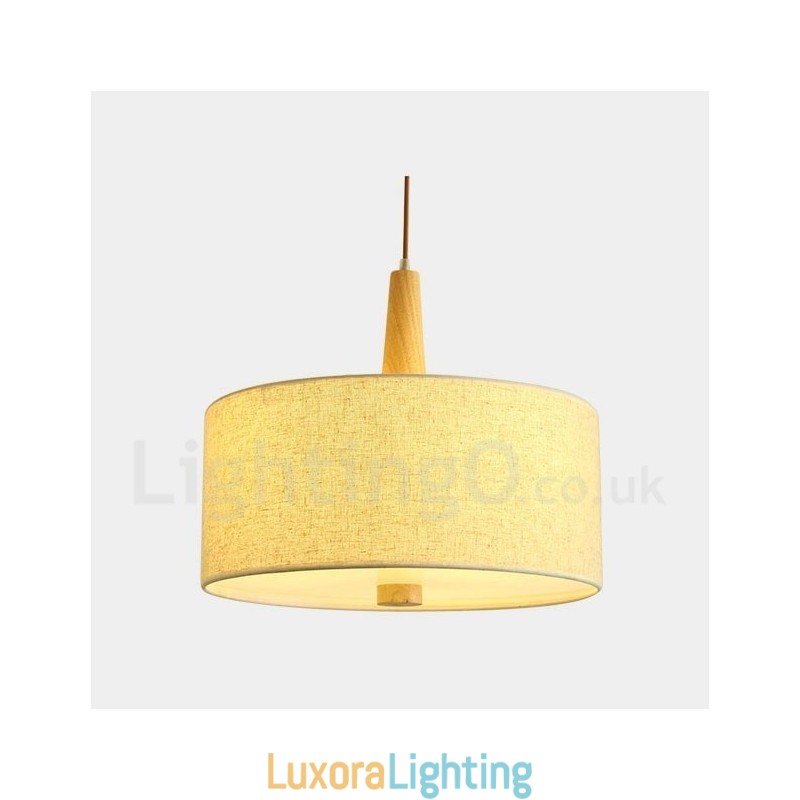 Designer Touch Decorative Wooden Modern Contemporary Drum Pendant Light with Fabric Shade