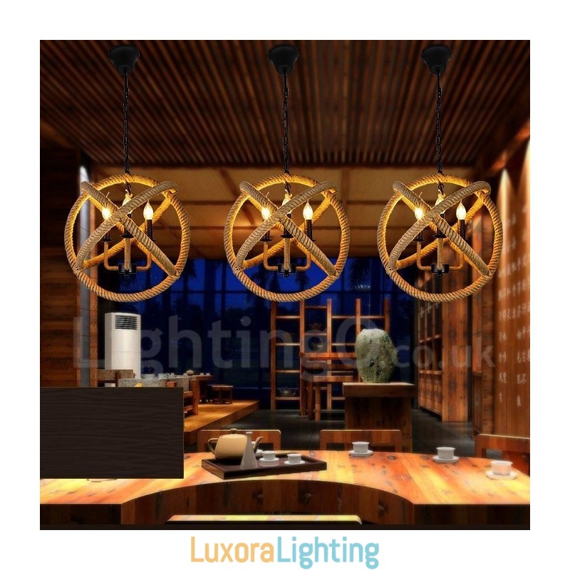 Designer Touch Decorative Country Hemp Rope 3 Light Vintage Pendant Light