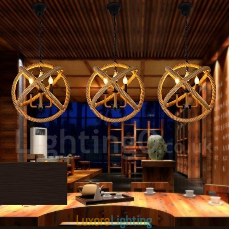 Designer Touch Decorative Country Hemp Rope 3 Light Vintage Pendant Light