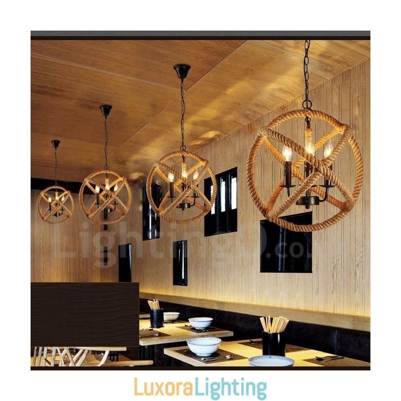 Designer Touch Decorative Country Hemp Rope 3 Light Vintage Pendant Light