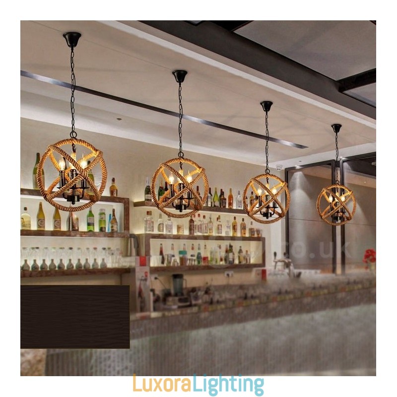 Designer Touch Decorative Country Hemp Rope 3 Light Vintage Pendant Light