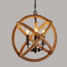 Designer Touch Decorative Country Hemp Rope 3 Light Vintage Pendant Light