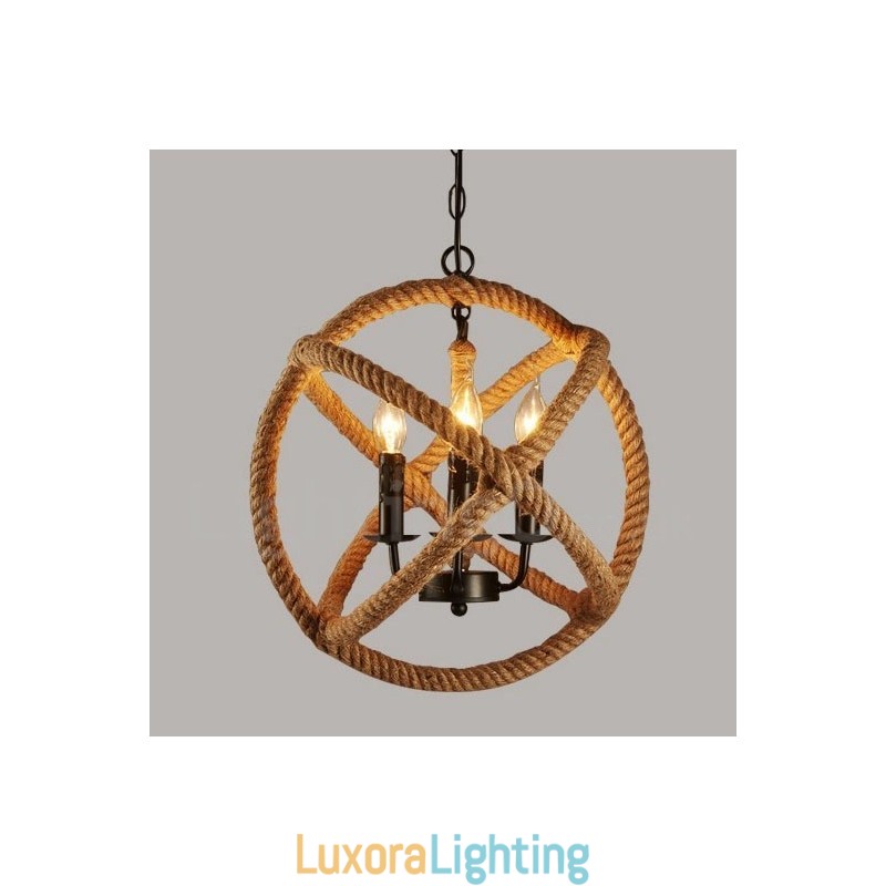 Designer Touch Decorative Country Hemp Rope 3 Light Vintage Pendant Light