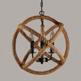 Designer Touch Decorative Country Hemp Rope 3 Light Vintage Pendant Light
